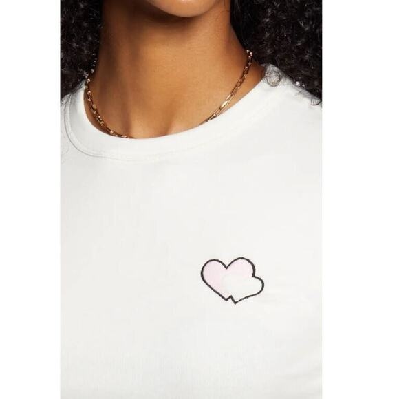 BP. NEW $25 Heart Embroidered Crop Ringer Tee in Ivory Small - Picture 4 of 5
